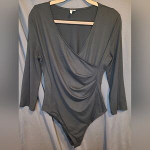 Cato Est. 1946 Black Faux Wrap Bodysuit 3/4 Sleeve Size Large